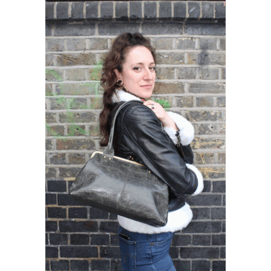 Doris Shoulder Bag Clip Clasp Charcoal Leather Doris Shoulder Bag Clip Clasp Charcoal Leather